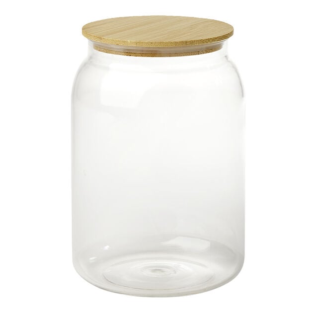 Pot de conservation en plastique et couvercle bois &Oslash;10xH15cm