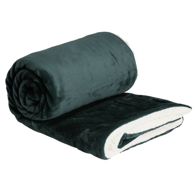 Plaid pilou pilou réversible vert et blanc 127x152cm