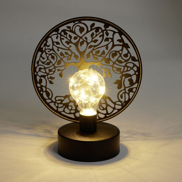 Lanterne LED arbre de vie m&eacute;tal noir 18x10xH21,5cm