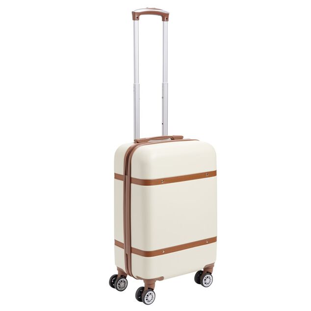 Valise rigide 38L trolley 4 roulettes plastique ABS beige 36x22,5xH57cm
