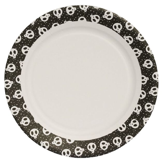 Lot de 10 assiettes en carton motif t&ecirc;te de squelette Halloween