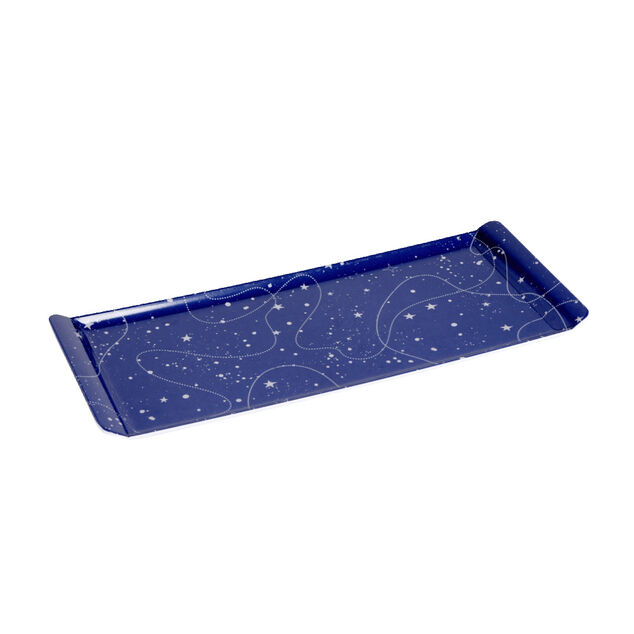 Plateau de service rectangulaire mélaminé bleu motif astral 18x37,5cm