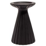 Bougeoir rond strie relief céramique noir - Ø11xH17cm