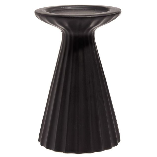 Bougeoir rond strie relief c&eacute;ramique noir - &Oslash;11xH17cm