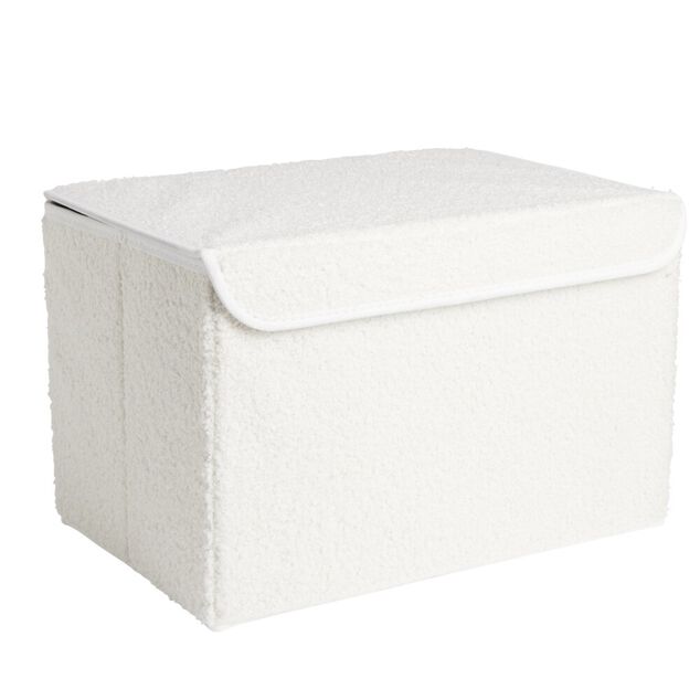 Pani&egrave;re coffre pliable tissu bouclette blanc 38x25xH25cm