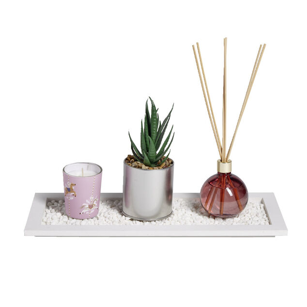 Coffret senteur bougie/plateau/diffuseur/plante artificielle