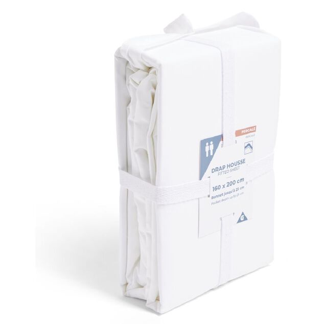 Drap housse 160x200cm 100% coton percale blanc