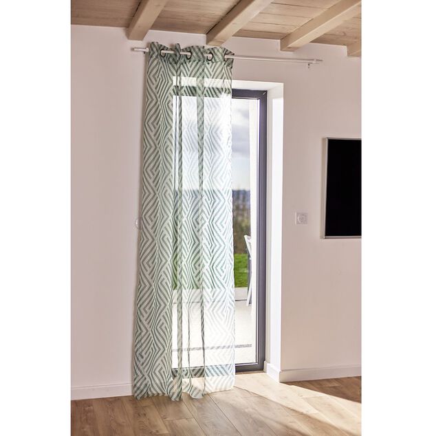 Rideau voilage &agrave; oeillets 140x240cm polyester imprim&eacute; rayures