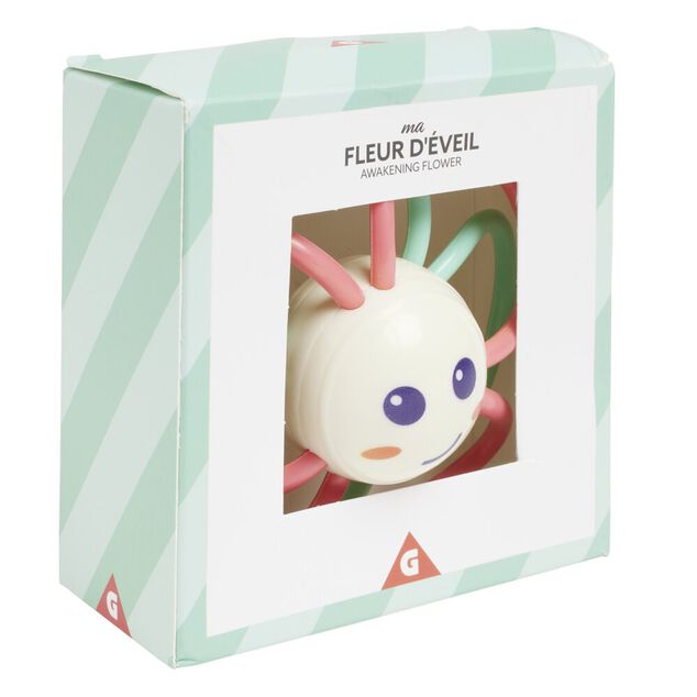 Jouet 1er &acirc;ge fleur &eacute;veil en plastique rouge et vert &Oslash;10xH15cm