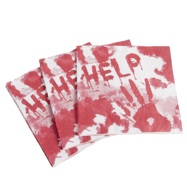 Serviette de table Halloween main ensanglant&eacute;e HELP rouge et blanche x20