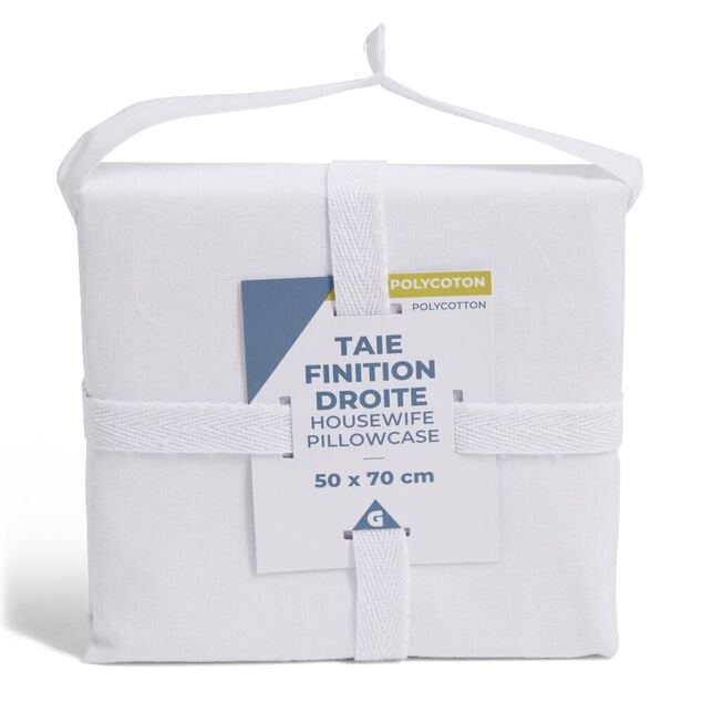 Taie d'oreiller 50x70cm polycoton finition droite blanc
