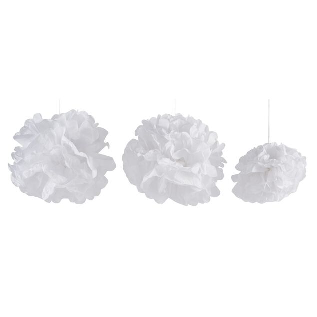 Pompon en papier blanc x 3