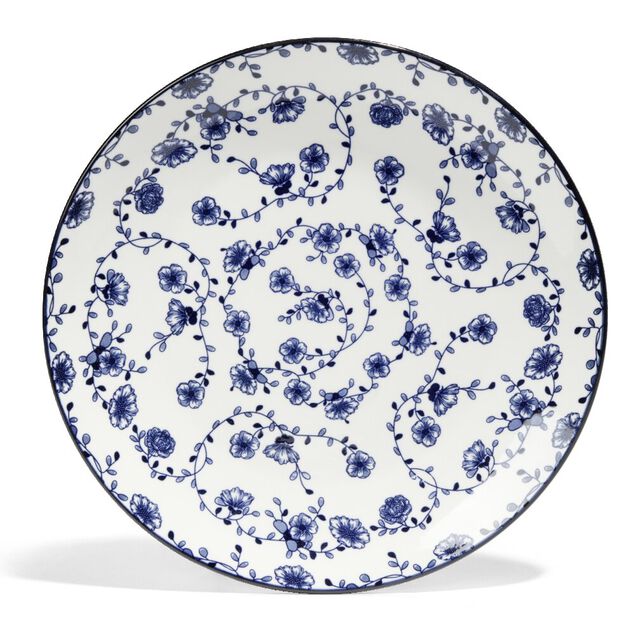 Lot de 4 assiettes plates &Oslash;27cm porcelaine imprim&eacute; bleu et blanc
