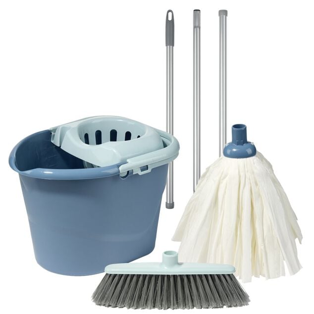Seau essoreur 10L avec balai et manche plastique gris