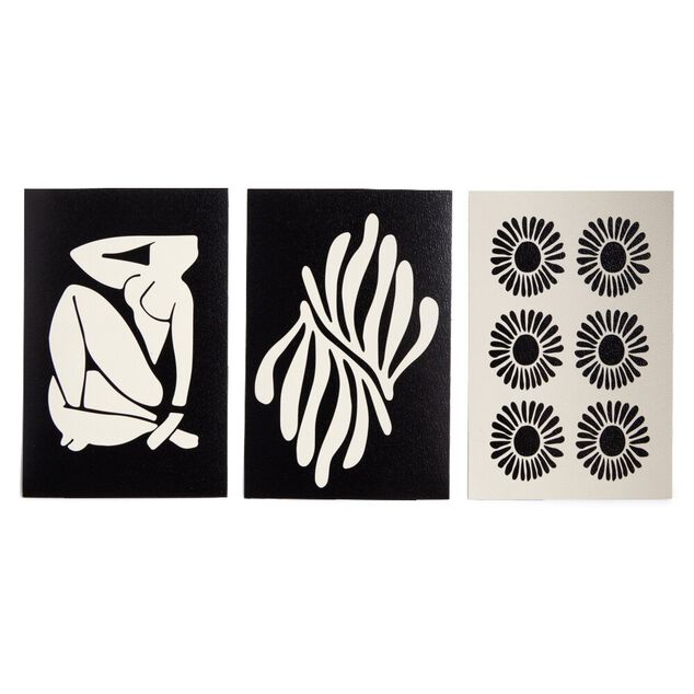 Lot de 3 affiches style Matisse papier noir et beige 10x15cm