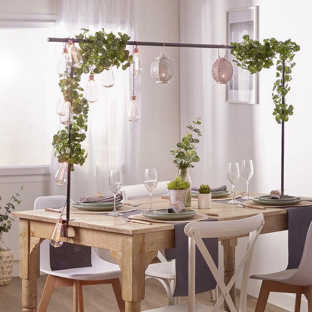 Barre d&eacute;co extensible avec support pour guirlande fixation sur table