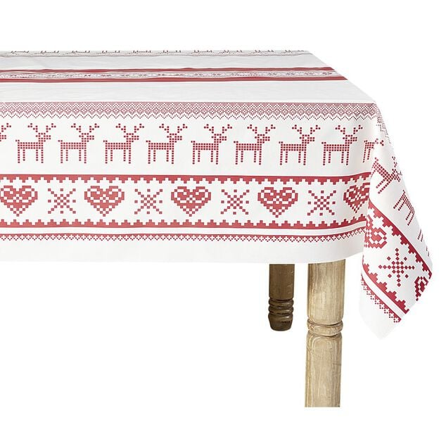 Toile cir&eacute;e au m&egrave;tre d&eacute;cor Renne rouge blanc
