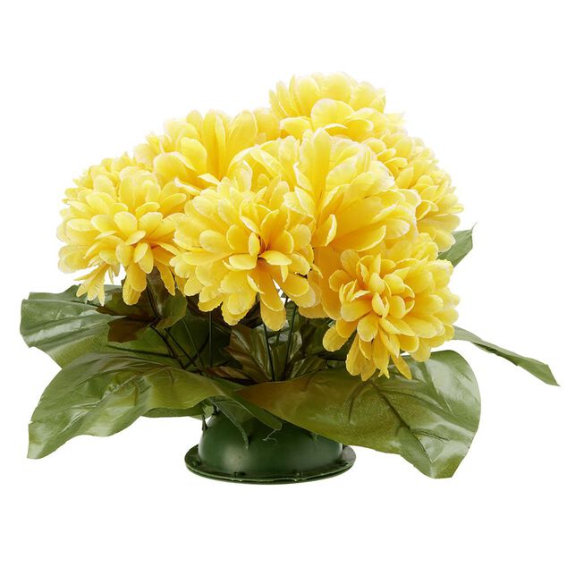 Coussin chrysanthème artificiel 15 têtes jaune