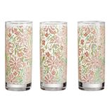 Verre haut x3 en verre transparent motif floral rose et vert 28cl