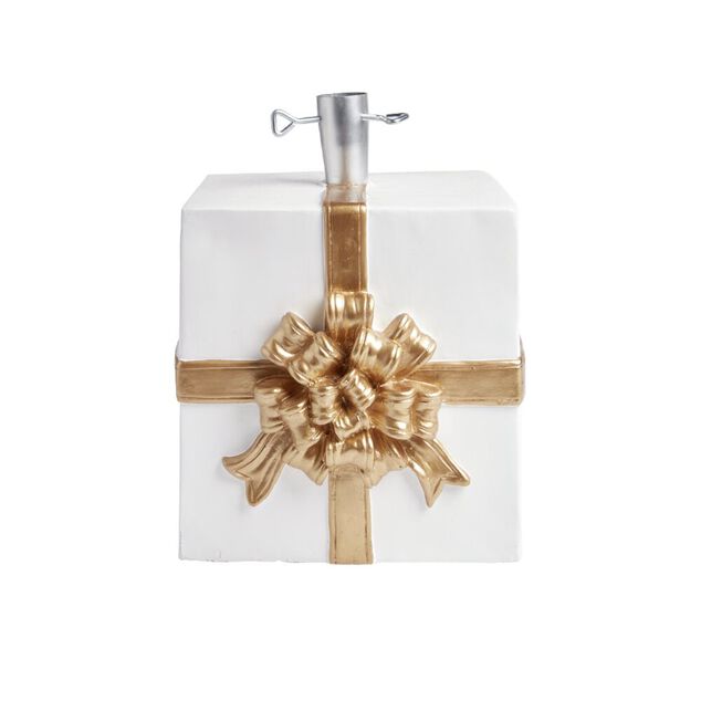 Pied de sapin forme cadeau blanc et dor&eacute; 30x30xH34cm