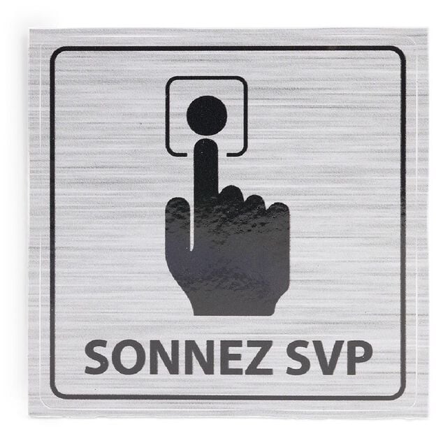 Signal&eacute;tique adh&eacute;sive "Sonnez svp" - 8x8 cm