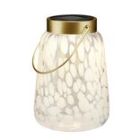 Lanterne solaire &agrave; poser ou suspendre en verre motif blanc abstrait &Oslash;12xH17cm