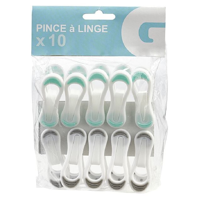Pince &agrave; linge multiusage blanche design multicolore x10