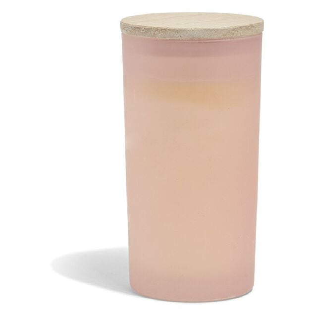Bougie citronnelle couvercle bois verre rose &Oslash;8xH15cm