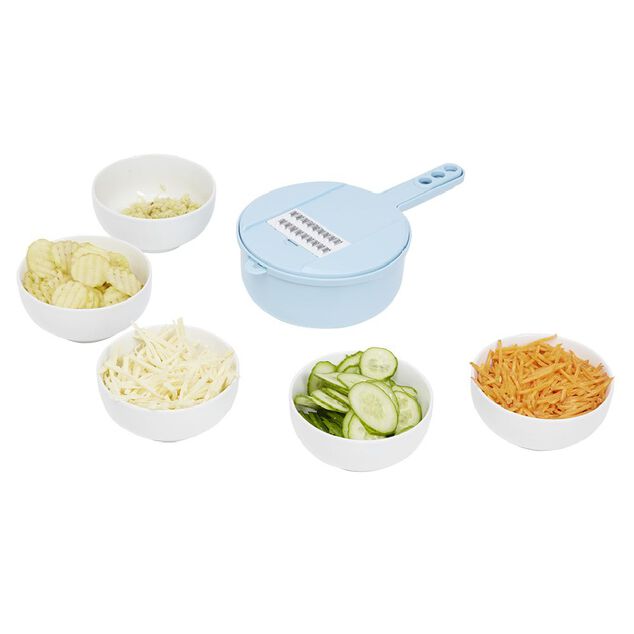 Récipient 6-en-1 avec passoire et accessoires de coupe