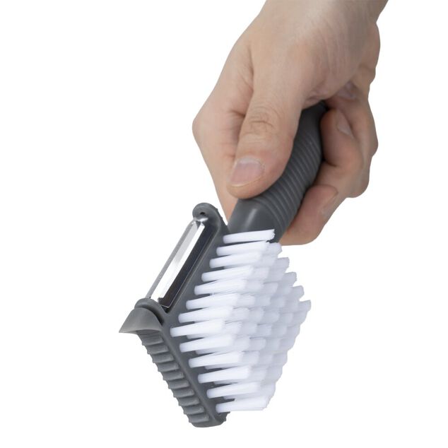 Brosse multifonction ustensile cuisine 5en1 acier et plastique gris L18,5cm