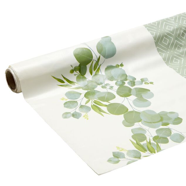 Toile cir&eacute;e imprim&eacute; v&eacute;g&eacute;tal vert blanc 140 cm