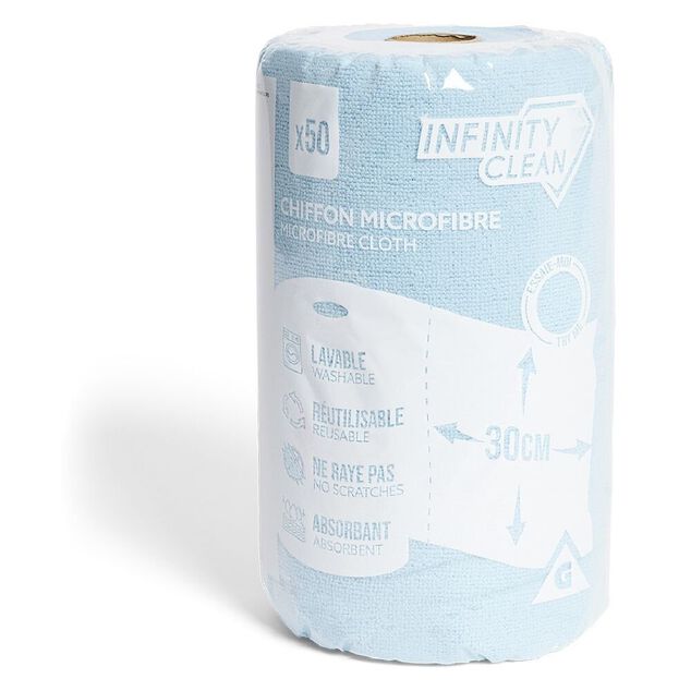 Rouleau de 50 chiffons en microfibre bleu