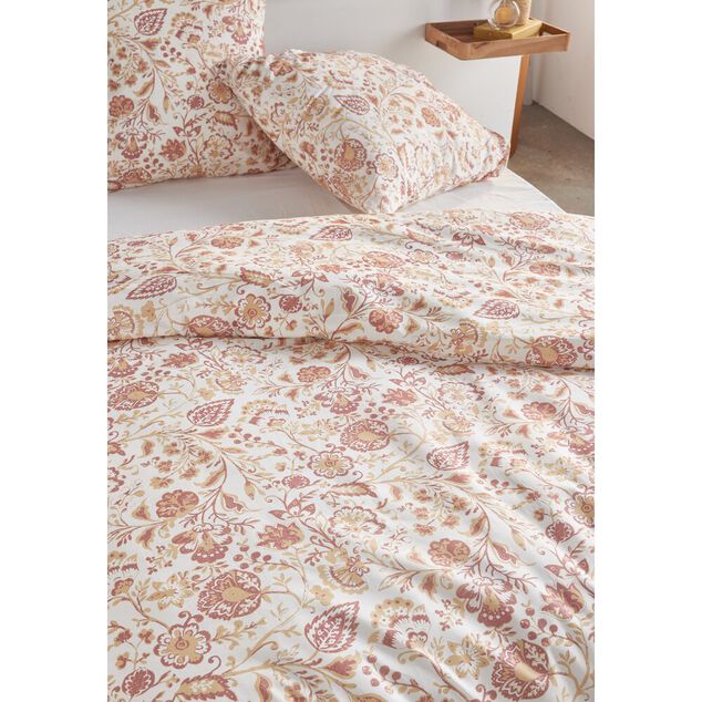 Parure de lit 2 personnes 220x240cm motif floral blanc et rose