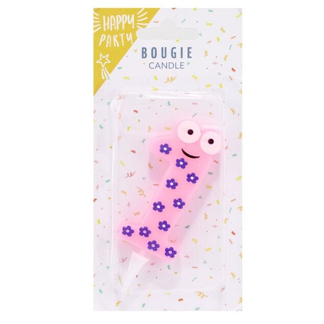 Bougie chiffre 1 cire personnage fleurs rose et violet H8,5cm