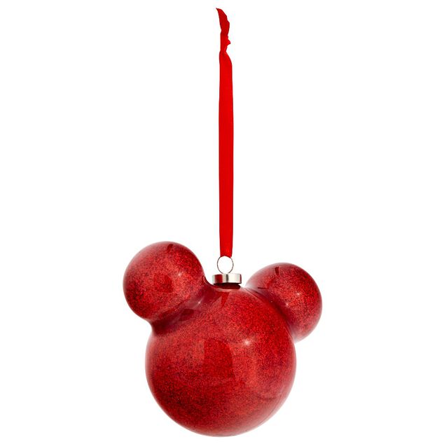 Boule de Noël Disney tête de Mickey rouge pailletée