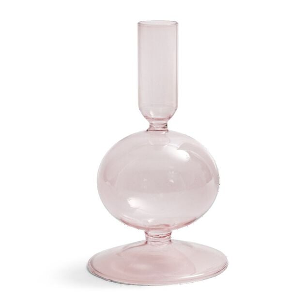 Bougeoir boule chandelier verre rose clair &Oslash;8,7xH15cm