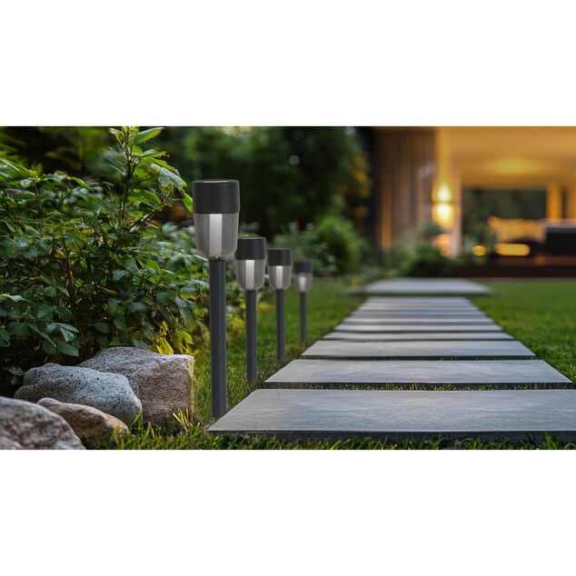 Borne solaire à planter plastique gris fumé Ø5xH34cm