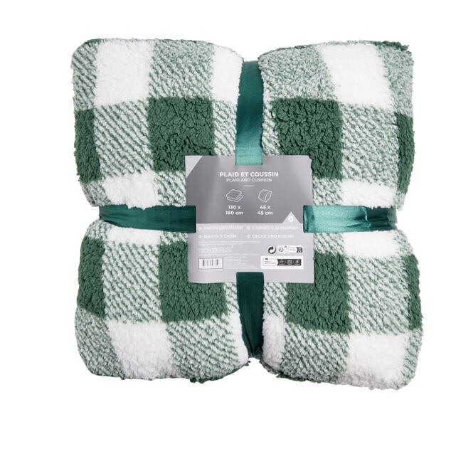 Plaid 130x160cm avec coussin 45x45cm motif tartan - 3 mod&egrave;les