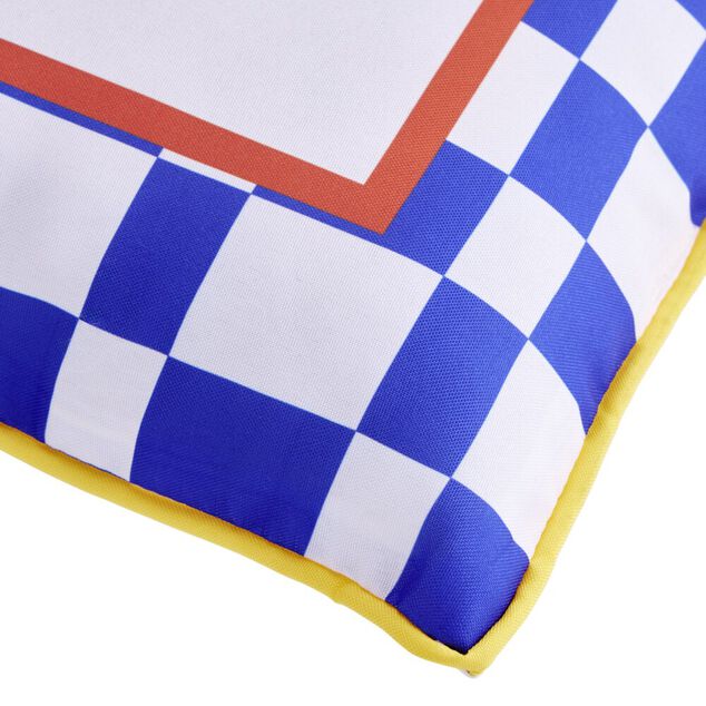 Coussin carr&eacute; inscription La Dolce Vita bleu et blanc 40x40cm