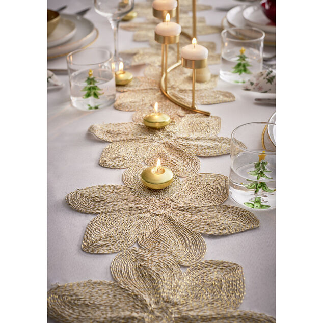 Chemin de table dor&eacute; design fleurs ajour&eacute;es 25x180cm