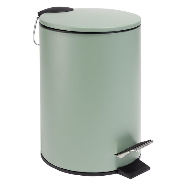 Poubelle salle de bain &agrave; p&eacute;dale m&eacute;tal vert sauge 3L