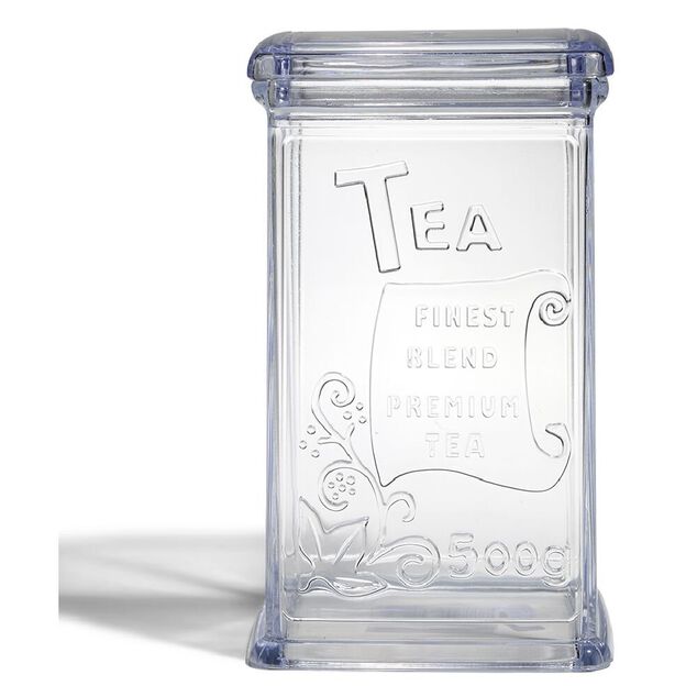 Bo&icirc;te &agrave; th&eacute; 500g en plastique transparent 11,5x9xH19cm