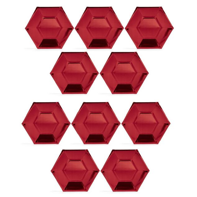 Plateau hexagonal carton rouge m&eacute;tallis&eacute; &Oslash;26cm x10