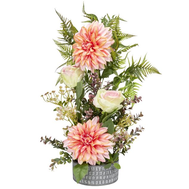 Vasque ciment dahlias roses foug&egrave;res mini buis &Oslash;38xH55cm (4 mod&egrave;les)