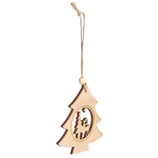 D&eacute;coration de No&euml;l &agrave; suspendre en bois 12xH12cm - 3 mod&egrave;les