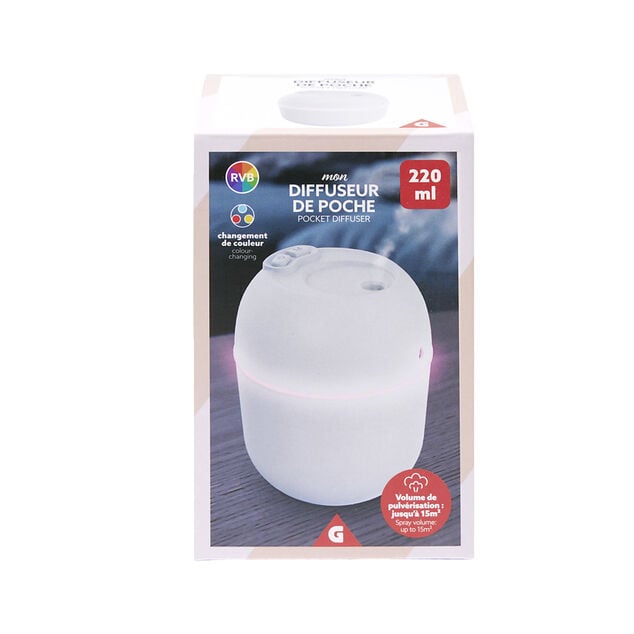 Mini diffuseur d'huile essentielle LED RVB 220ml &Oslash;8xH10cm (3 mod&egrave;les)
