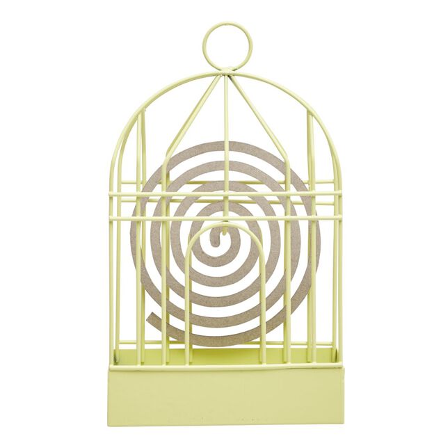 Support cage d&eacute;co m&eacute;tal jaune pour spirale encens anti-moustique 15x5xH20cm