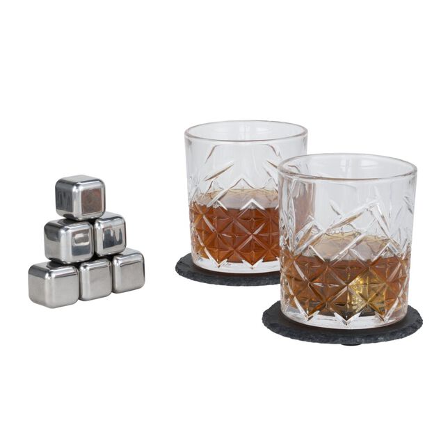 Coffret whisky 2 verres 8 glaçons inox 2 sous-verres et 1 pince 13 pièces