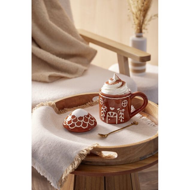 Mug Noël 700ml maison pain d'épices avec couvercle Ø10xH10cm