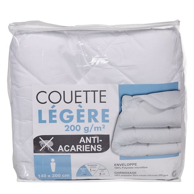 Couette l&eacute;g&egrave;re 1 personne 140x200 cm uni blanc